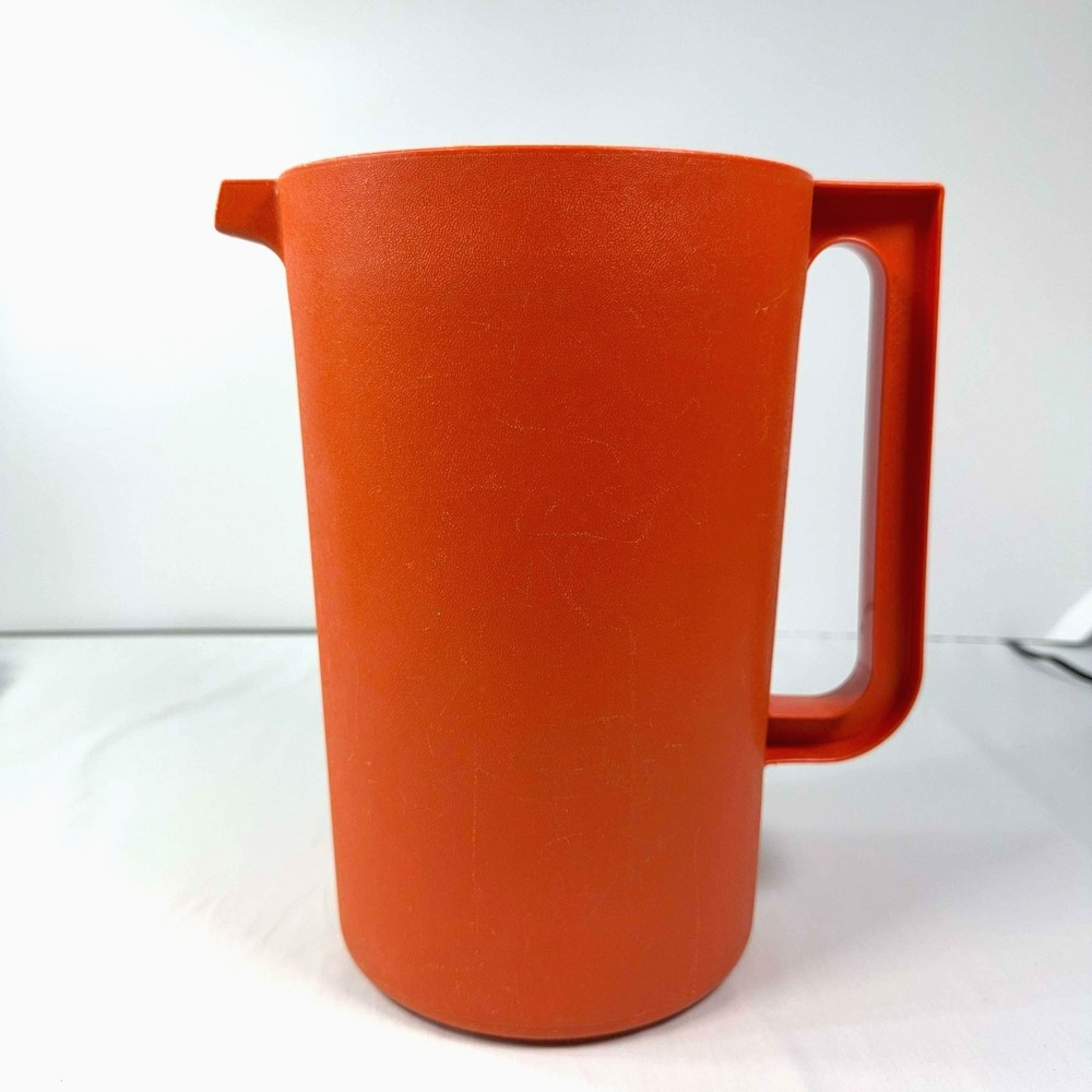 Vintage Tupperware Orange Pitcher Push Button Lid 1416-1 1418-6 Retro